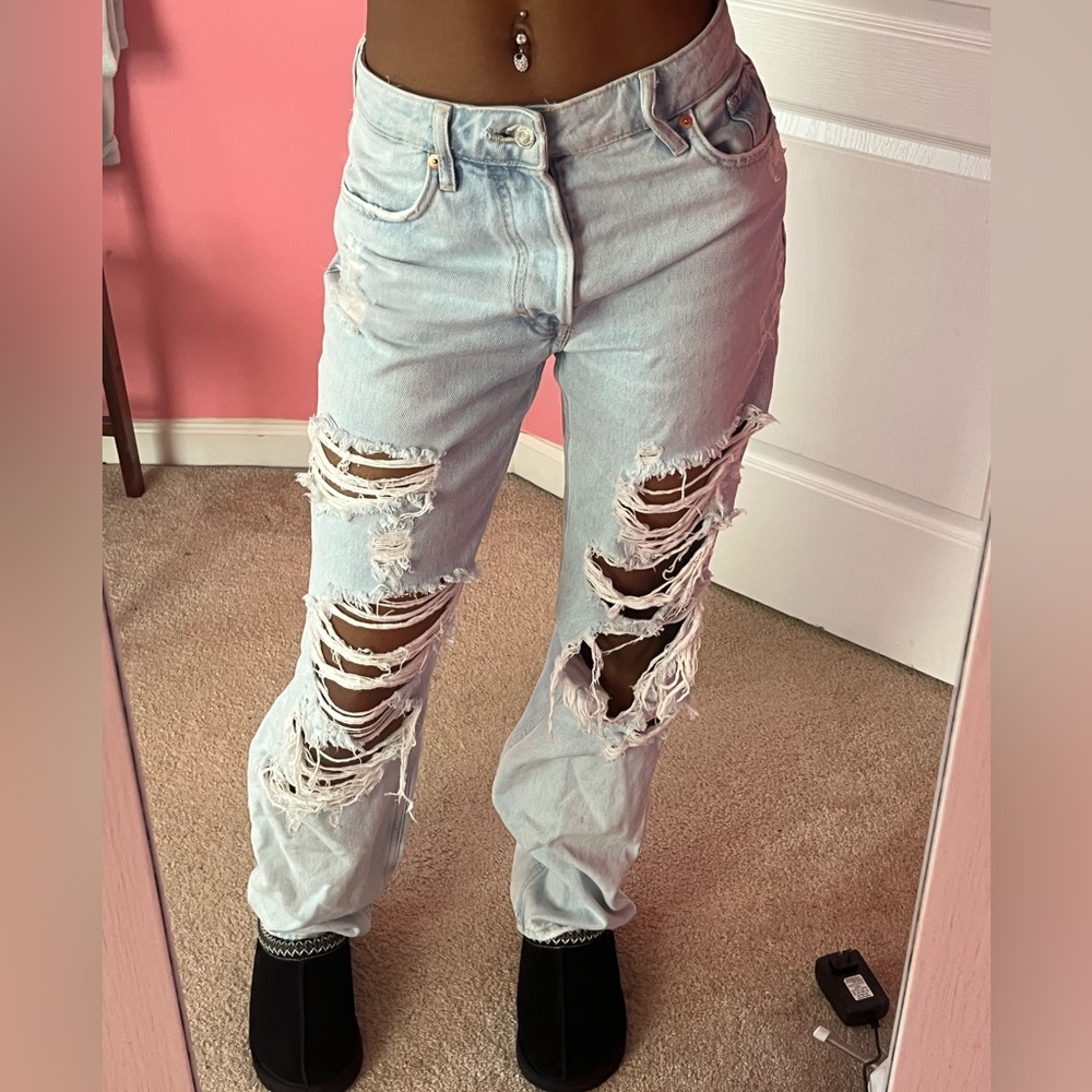 h&m size 2 blue distressed jeans